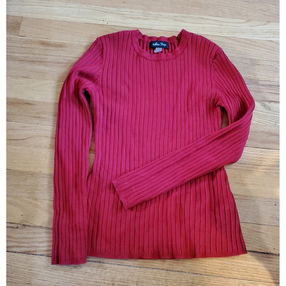 Melissa Paige Womens Red Ribbed Knit Long Sleeve Crew Neck Sweater Size M